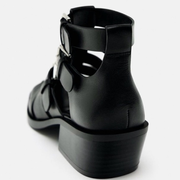 Zara Heeled Leather Cage Sandals - Picture 6 of 12